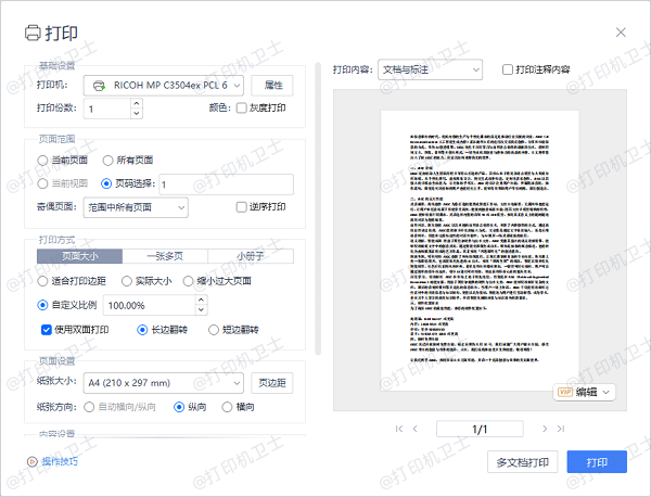 PDF 阅读器中的打印预览